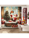 Joyful Holiday Vibes: Santa, Snowmen & Trees Waterproof Shower Curtain