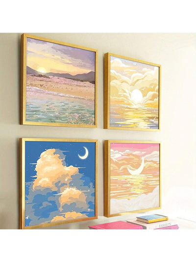 Celestial Harmony: 4-Piece Canvas Wall Art Set Featuring Sun and Moon Designs