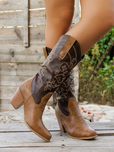 Chic Western Embroidered Cowgirl Boots - Perfect for Fall & Holiday Style