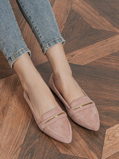 Chic Comfort: Women's Pointed Toe Flat Ballet Shoes with Metallic Strap