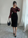 Chic & Cozy: Long Sleeve Drop Shoulder Bodycon Sweater Dress in Red & Black