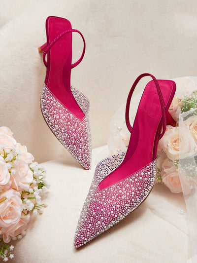 Glamorous Rhinestone & Pearl Decor High Heel Pumps for Women