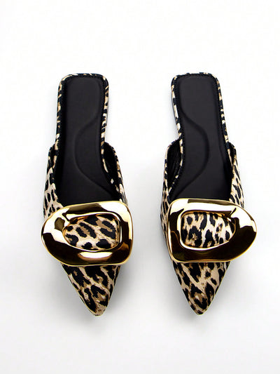 Chic Leopard Print Flat Mules with Gold Hardware for Effortless Daily Style