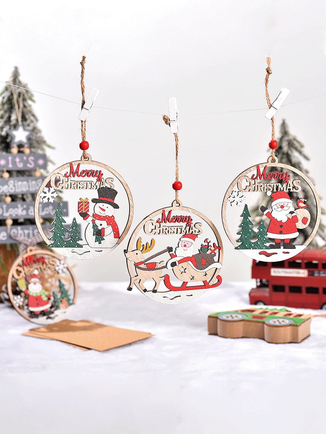 Infuse your holiday decor with joy with our set of 4 Joyful Wooden Hollow Christmas Ornaments. Made of high-quality wood, these ornaments feature intricate hollow designs that add a festive touch to any space. Perfect for hanging on trees, garlands, or wreaths, these ornaments are sure to bring a sense of warmth to your home this holiday season.