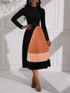 Chic Midi Pleated Patchwork Knit Dress for Women