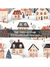 Winter Village Bliss: Set of 2 Unframed Retro Snowy Landscape Posters for Cozy Home Decor