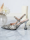 Chic Zebra Print Pointed Toe Stiletto Heels with Elastic Bands - Elegant Backless Design