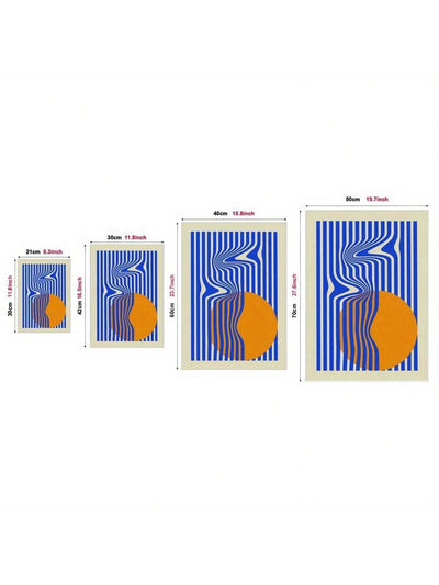 Modern Minimalist Geometric Canvas Art - Blue & Orange Abstract Illusion Poster