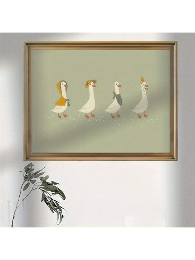 Whimsical Geese Parade Canvas Art Print - Charming Frameless Decor for Home and Office