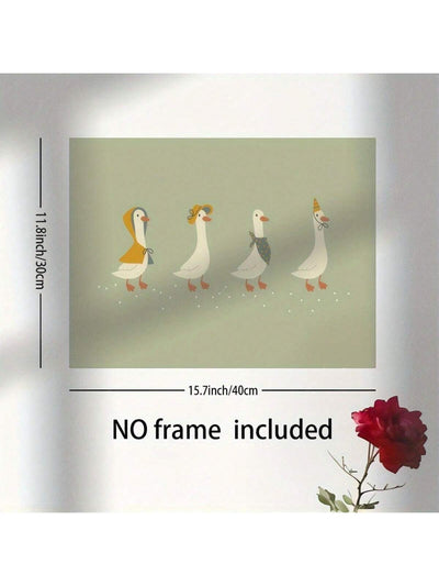 Whimsical Geese Parade Canvas Art Print - Charming Frameless Decor for Home and Office