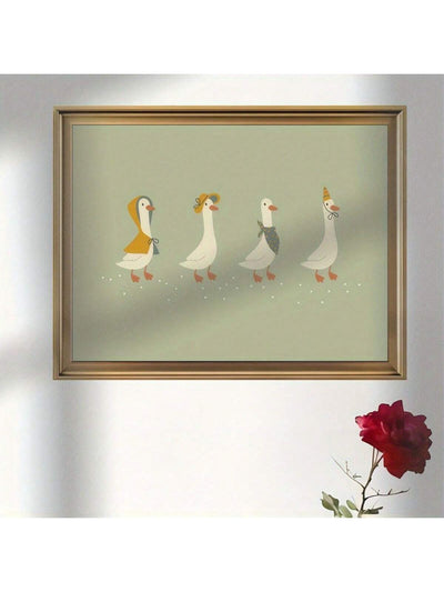 Whimsical Geese Parade Canvas Art Print - Charming Frameless Decor for Home and Office