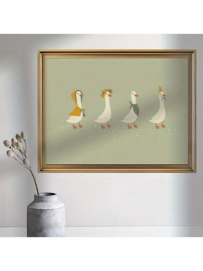 Whimsical Geese Parade Canvas Art Print - Charming Frameless Decor for Home and Office