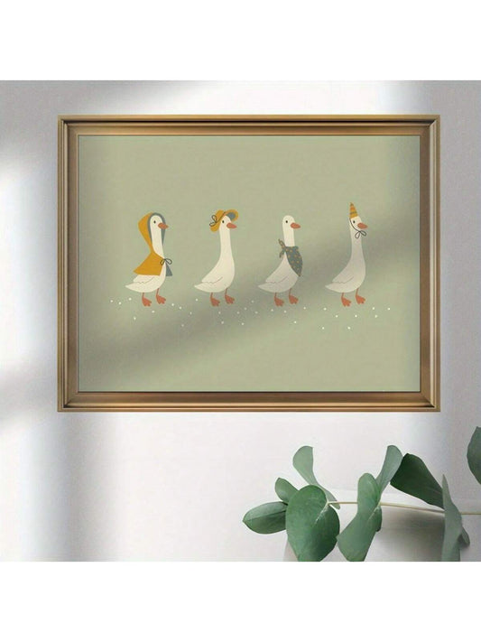 Whimsical Geese Parade Canvas Art Print - Charming Frameless Decor for Home and Office