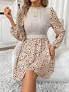 Elegant Floral Print Ribbed Stand Collar Dress for Women