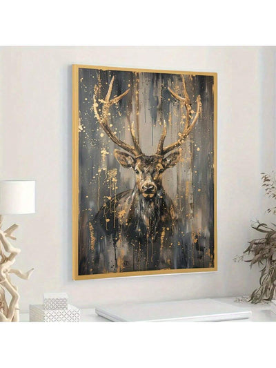 Elegant Framed Abstract Deer Canvas Art – Luxurious Wall Décor for Living Room and Bedroom