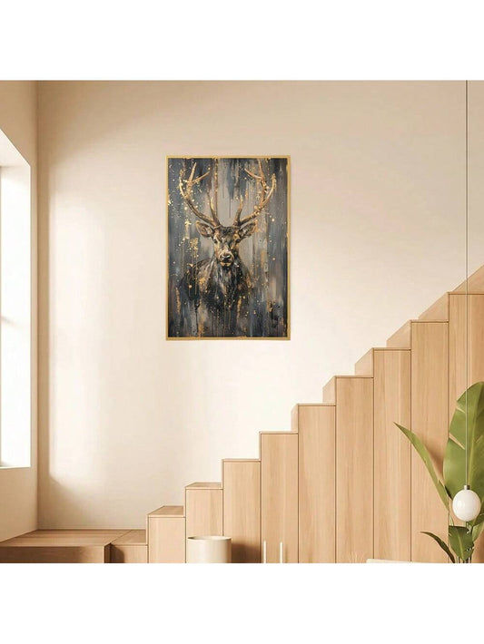 Elegant Framed Abstract Deer Canvas Art – Luxurious Wall Décor for Living Room and Bedroom