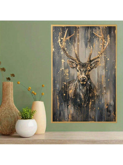 Elegant Framed Abstract Deer Canvas Art – Luxurious Wall Décor for Living Room and Bedroom