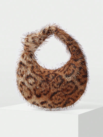 Chic Leopard Print Faux Fur Puffy Handbag – Elevate Your Style