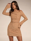 Autumn Khaki One-Shoulder Pleated Mini Dress - Elegant & Sexy Knitted Jacquard Design