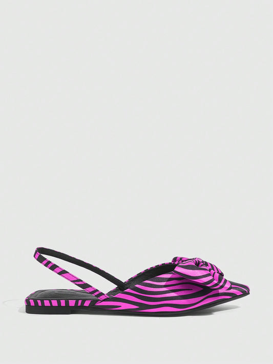 Chic Striped Pointy Toe Bow Tie Flats - Effortless Elegance for Every Occasion