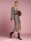 Women's Autumn Midi Dress: Casual Square Neck with Lantern Sleeves and Split Hem