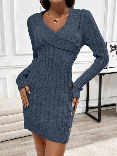 Chic & Cozy: Collared Knit Long Sleeve Sweater Dress