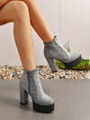 Chic & Cozy: Women's Thick Heeled Round Toe Side Zipper Boots for Autumn-Winter