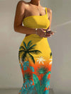 Tropical Bliss: One-Shoulder Cutout Floral Tie-Dye Bodycon Dress