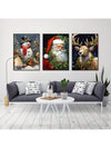 3-Piece Christmas Canvas Wall Art Set, Art Deco Classic Modern Style, Animal And Festive Print Posters, Snowman & Reindeer, Ideal Home Office, Classroom, Kitchen Decor, Indoor Portrait Paintings, Frameless Art Prints