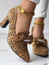 Chic Leopard Print Slip-On High Heels with 3D Rhinestone Bow – Perfect for Autumn & Winter Parties