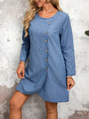 Chic and Casual: Women's Autumn Denim Dress with Button Design and Pockets