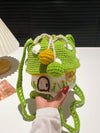 Whimsical Color Block Mushroom House Knitted Crossbody Bag