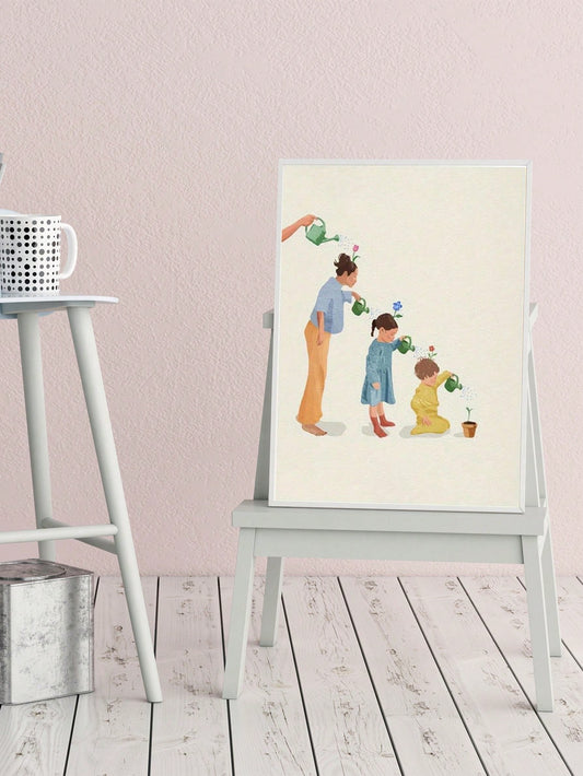 Together We Bloom: Minimalist Cartoon Canvas Wall Art