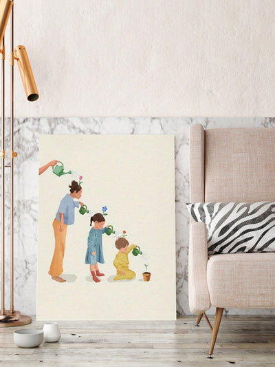 Together We Bloom: Minimalist Cartoon Canvas Wall Art