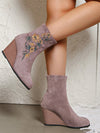 Step Out in Style: Embroidered Floral High-Heel Chunky Ankle Boots