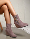 Step Out in Style: Embroidered Floral High-Heel Chunky Ankle Boots