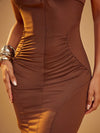 Chic Elegance: Solid Color Twist Knot Ruched Fishtail Hem Camisole Dress