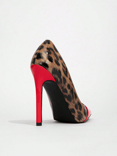 Chic Leopard Print High Heel Pumps with Patent Leather Detail