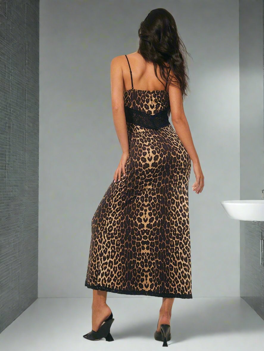 Unleash your inner fierce with our Fierce Elegance Leopard Print & Lace Slip Dress. Made with soft, comfortable fabric, this dress combines the boldness of a leopard print with the delicate touch of lace. Perfect for any occasion, this dress will make a statement while keeping you stylish and comfortable.