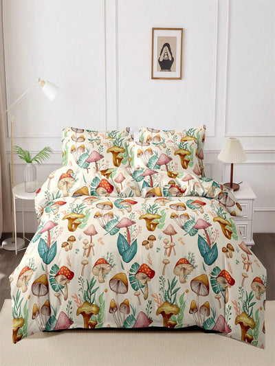 Cozy Leaves Printed 3-Piece Brushed Polyester Bedding Set - Duvet Cover & Pillow Cases