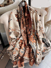 Chic Floral Jacquard Knit Shawl Scarf - Cozy Cashmere Feel for Autumn & Winter