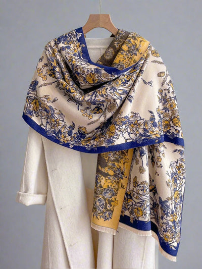 Chic Floral Jacquard Knit Shawl Scarf - Cozy Cashmere Feel for Autumn & Winter