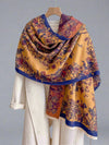 Chic Floral Jacquard Knit Shawl Scarf - Cozy Cashmere Feel for Autumn & Winter