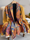 Chic Floral Jacquard Knit Shawl Scarf - Cozy Cashmere Feel for Autumn & Winter