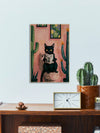 Whimsical Black Cat Wood Art Print – Stylish Abstract Wall Decor for Every Room