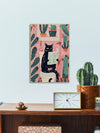 Whimsical Black Cat Wood Art Print – Stylish Abstract Wall Decor for Every Room