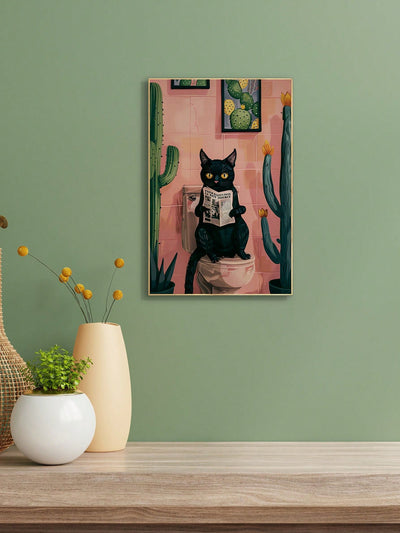 Whimsical Black Cat Wood Art Print – Stylish Abstract Wall Decor for Every Room