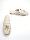 Chic Comfort: Women’s Beige Crinkled Microfiber Hand-Woven Slip-On Mule Loafers