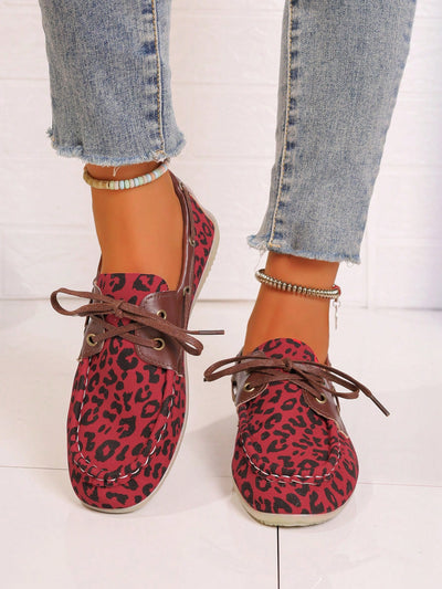 Wildly Comfortable: Leopard Print Lace-Up Jelly Casual Flats for Women