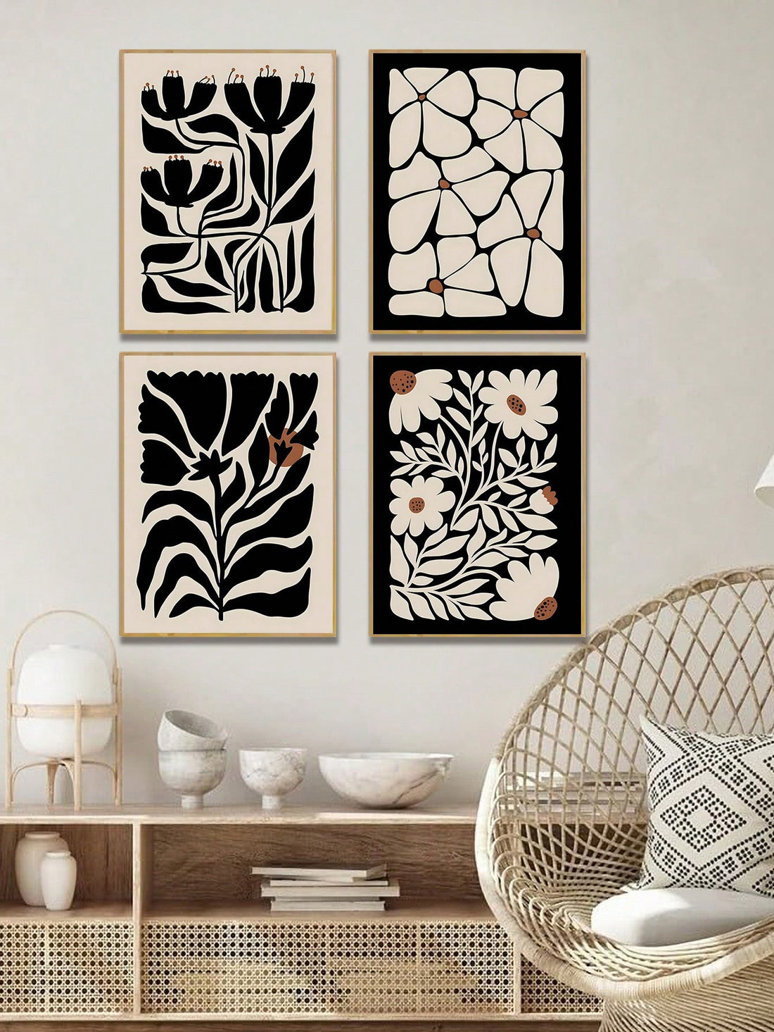This striking poster adds a touch of bohemian elegance to any home decor. Featuring an abstract floral design, it offers a unique and stylish addition to your space. Made with high-quality materials, it's not only beautiful but also durable. Elevate your interior design with Bohemian Bliss.
